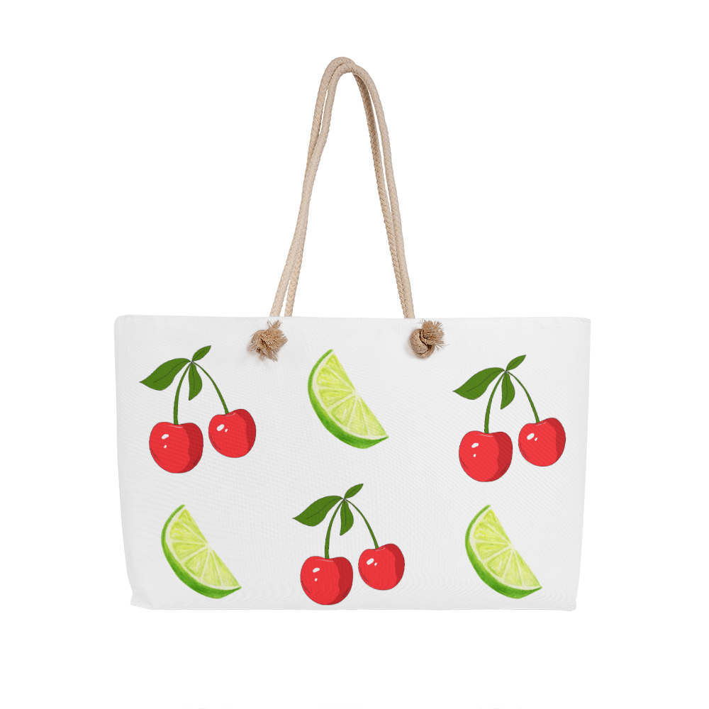Large Cherry and Lime Tote Bag