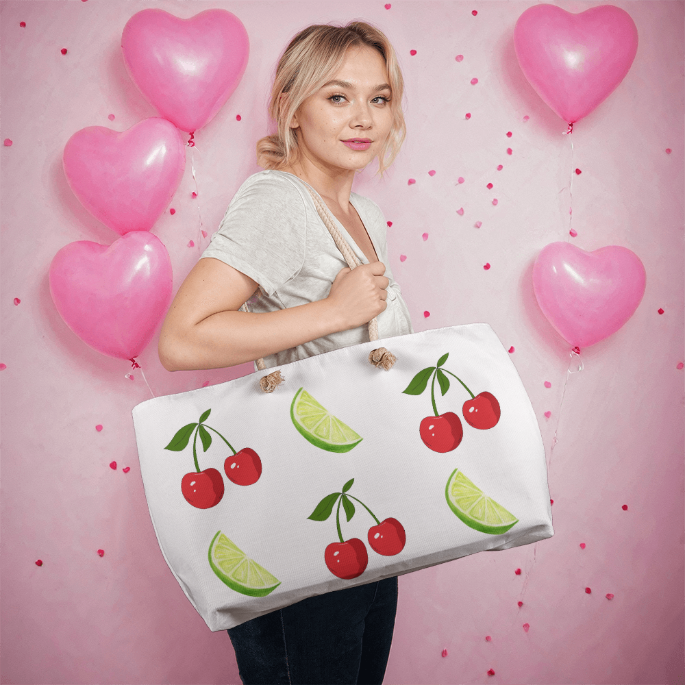 Large Cherry and Lime Tote Bag