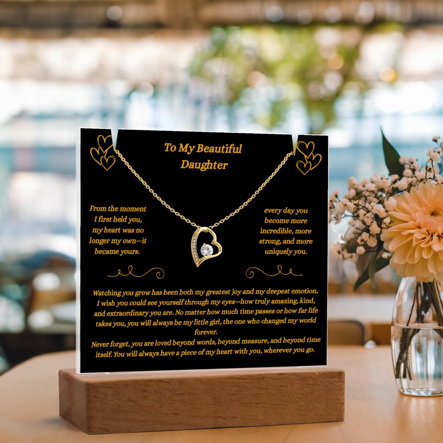 To My Beautiful Daughter- Piece of My Heart Necklace and Plaque